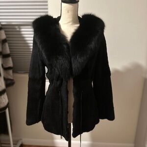 Elegant black rabbit fur coat